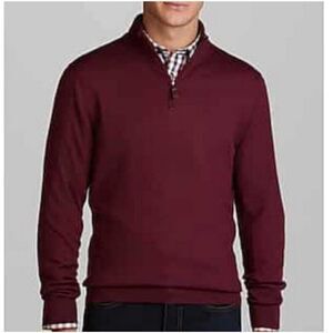 Jos.A. Bank Men Burgundy Merino Wool Long Sleeve Sweater Size XL